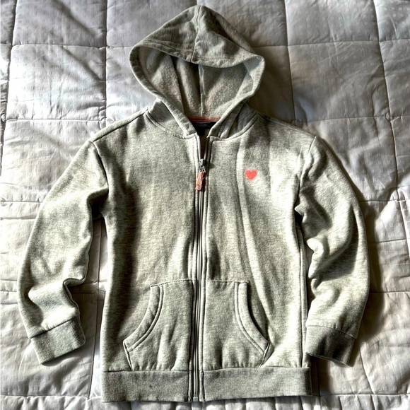 George Pink Heart Heather Grey Zip Up Hoodie Size Medium (7-8) - Picture 9 of 14